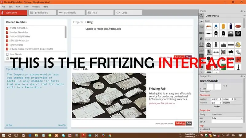 Dit is de Fritzing-interface …