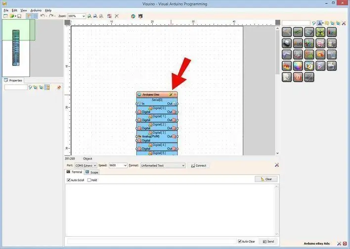 הפעל את Visuino ובחר את סוג הלוח UNO של Arduino