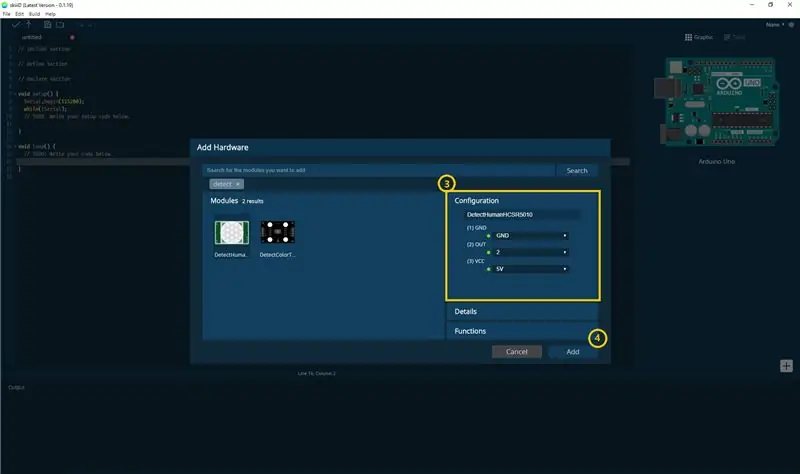 Indicação e configuração do pino