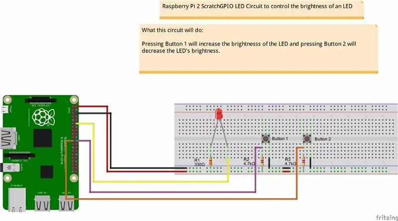 Kirkkauden säätö PWM -pohjainen LED -ohjaus painikkeilla, Raspberry Pi ja Scratch