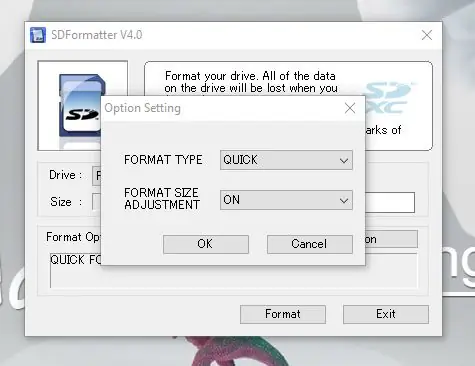 Az SD kártya formázása