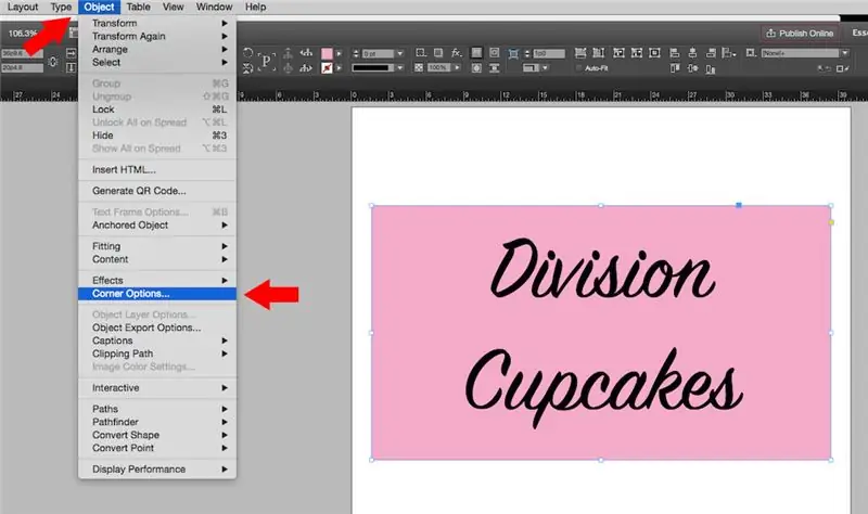 Κάντε κλικ στο ορθογώνιο και μεταβείτε στο "Αντικείμενο" Στη συνέχεια "Επιλογές γωνίας"