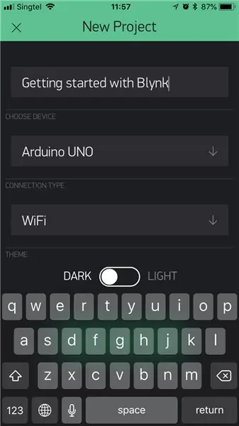 Blynk. के साथ एक नया प्रोजेक्ट बनाना