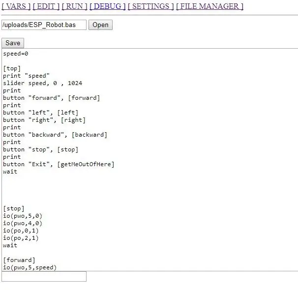 Երբ դա անում եք, կտտացրեք ESP_Robot.bas- ին, այնուհետև կտտացրեք EDIT- ին, այնուհետև կտտացրեք RUN