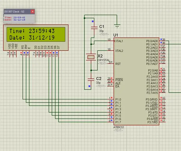 8051 DS1307 RTC интерфейсі және уақыт белгісін СКД -де көрсету: 5 қадам