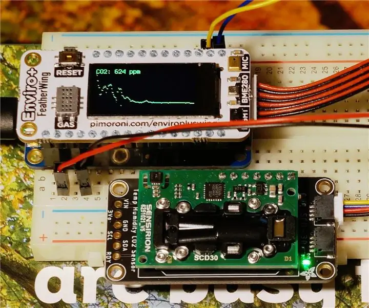 Anglies dioksido lygių nustatymas naudojant „Pimoroni Enviro+ FeatherWing“ir „Adafruit SCD-30“