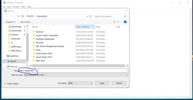 Speichern Sie die Datei als Index.html