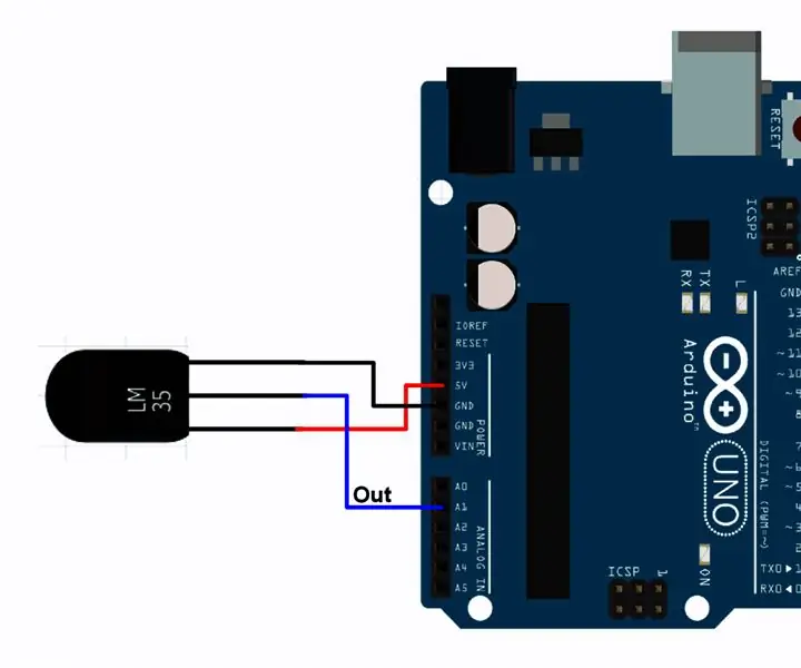 قراءة درجة الحرارة باستخدام مستشعر درجة الحرارة LM35 مع Arduino Uno: 4 خطوات