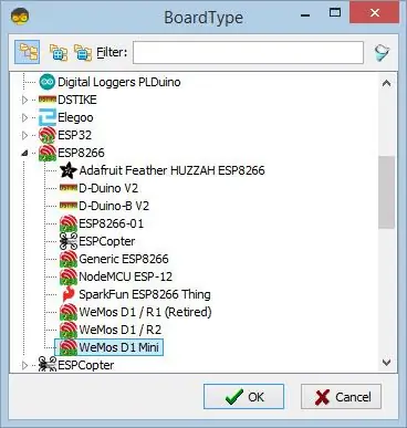 Visuinonu işə salın və Arduino WeMos D1 Mini Board Tipini seçin