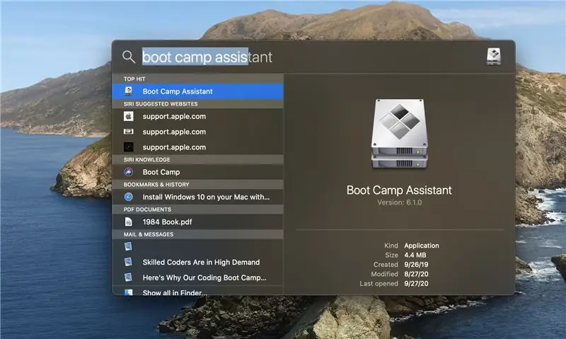 Boot Camp Assistant'ı bulun ve Dosyayı Yükleyin