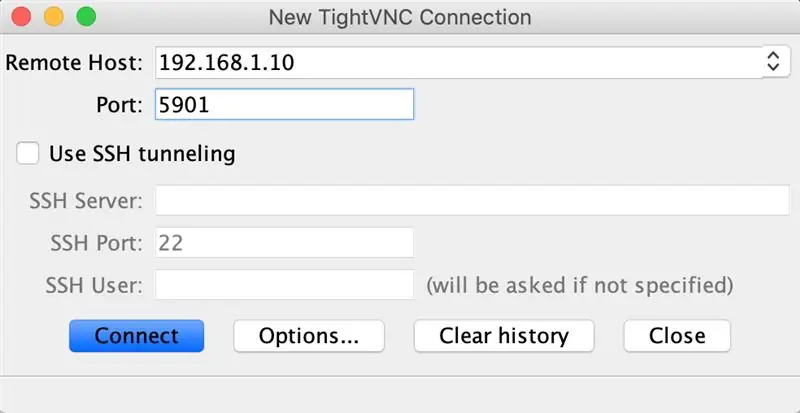 Execute o cliente Tightvnc para conectar