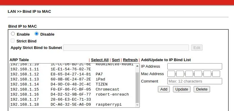 Conectați-vă la rețea, găsiți adresa IP și configurați legarea DHCP