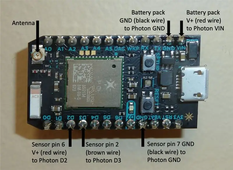 Podłącz czujnik, akumulator i antenę do urządzenia IoT