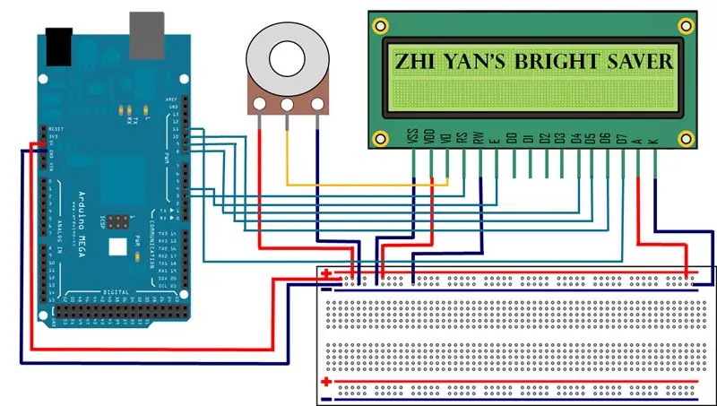 LCD -ni Breadboard va Arduino Mega -ga ulang