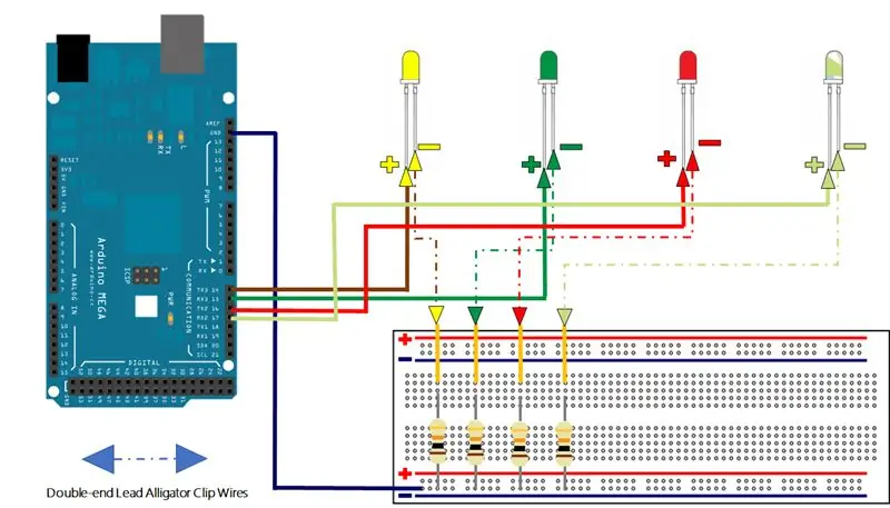 LED chiroqlarini Breadboard va Arduino Mega -ga ulang