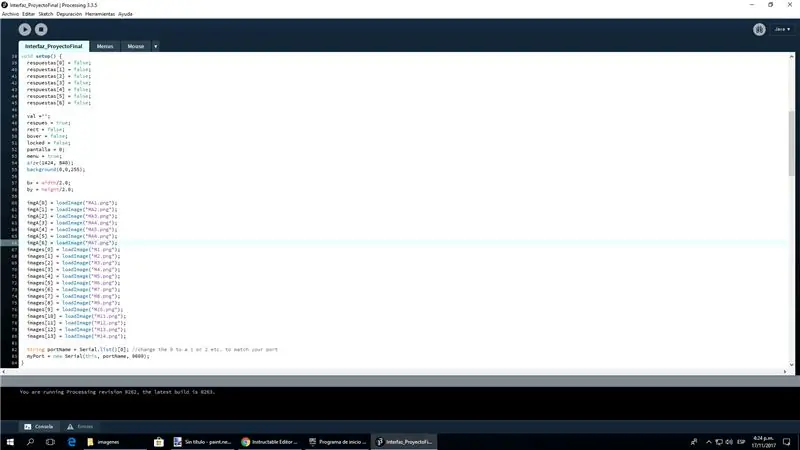 Programación de la interfaz en procesamiento (configuración)