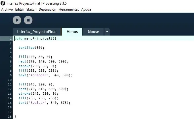 Programando a Interface no Processamento (Menu Principal)