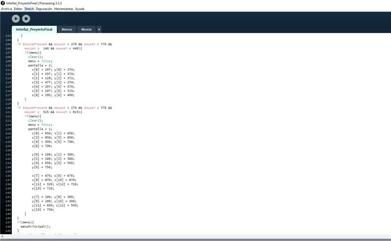 Programación de la interfaz en procesamiento (menú principal)