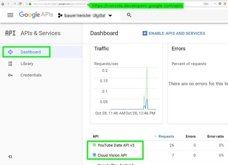 Opstelling van Google API's