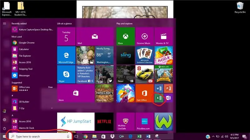 Odpiranje Excela v sistemu Windows 10