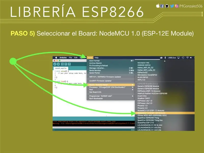 Seleccionar El Board: NodeMCU 1.0 (מודול ESP-12E)