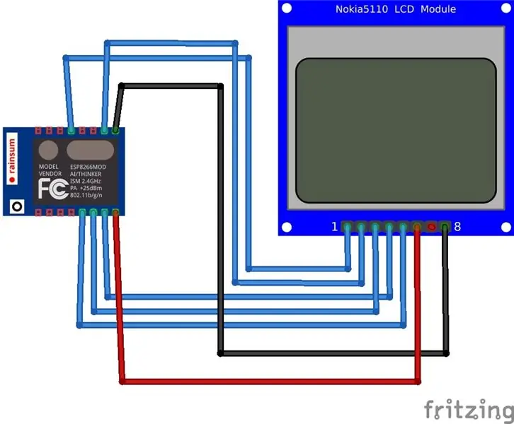 Het Nokia 5110-scherm aansluiten op het ESP8266-bord