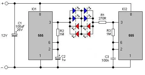 Circuit clignotant à LED avec deux puces NE555