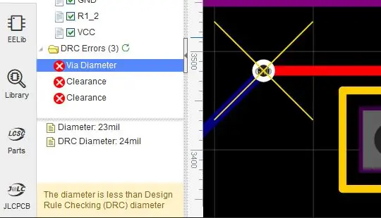 Via Diameter: Via Diametr musí být větší než průměr designového pravidla