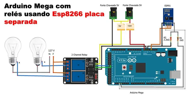 Arduino Mega met relais met behulp van aparte bord Esp8266