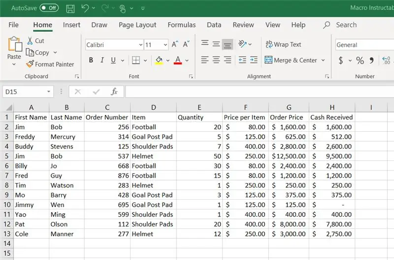 Paso 1: compile los datos y comience a grabar la macro