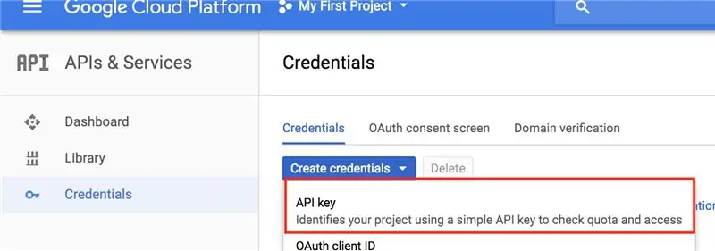 Crea chiave API di Google Vision