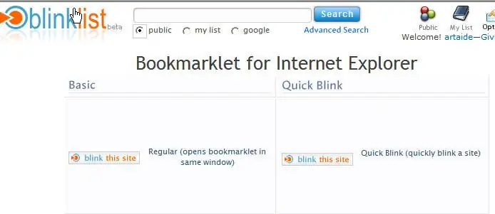 Ottieni bookmarklet