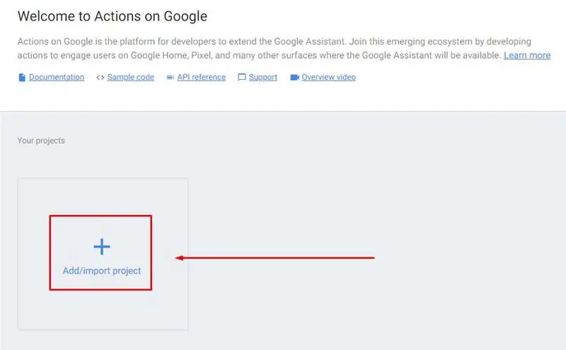 Действия в Google - Импортировать проект