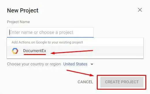 Acties op Google - Selecteer het project