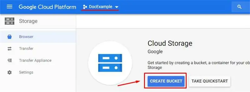 Google Cloud Storage - Vödör létrehozása