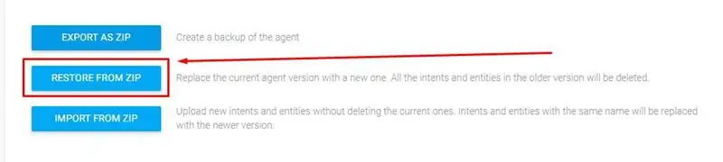 Dialogflow - Восстановление из ZIP