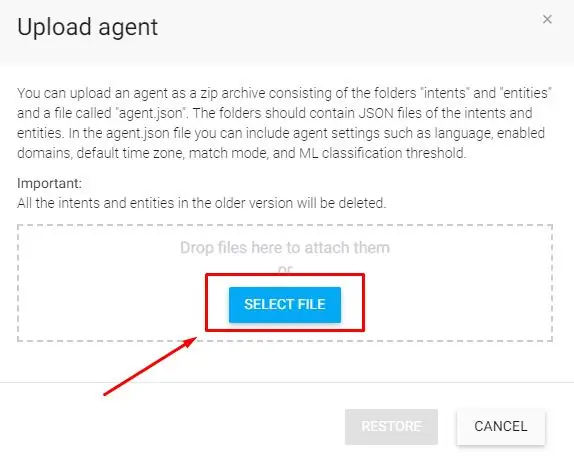 Dialogflow - izberite datoteko