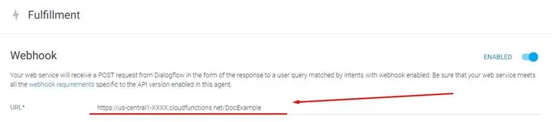 Dialogflow - URL funkcije funkcije v oblaku