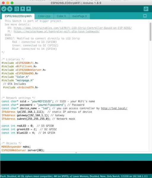 Konfigurējiet kodu no Arduino saskarnes