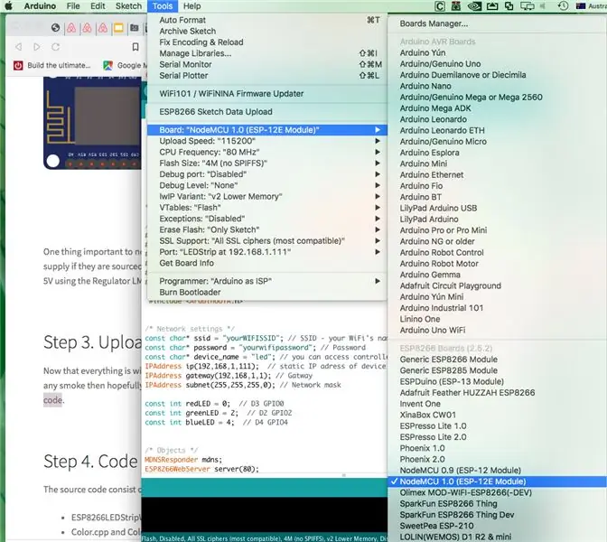 Настройте код из интерфейса Arduino