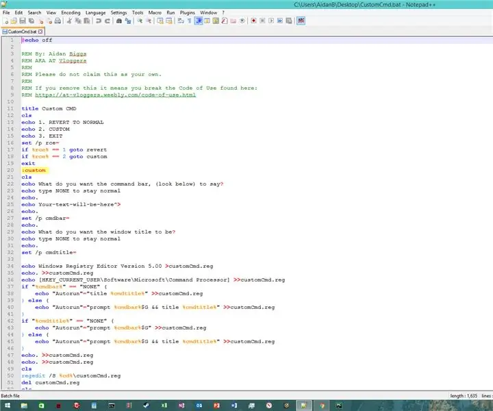 Koodige CustomCmd -skript Windowsi käsuviiba jaoks: 6 sammu