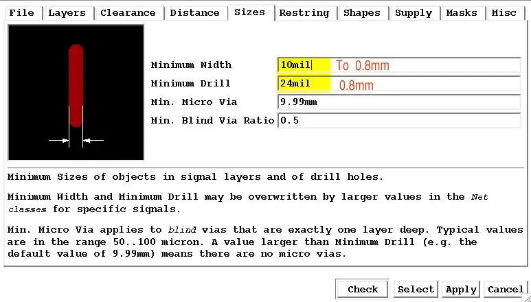 Ändern der SIZES-Regeln