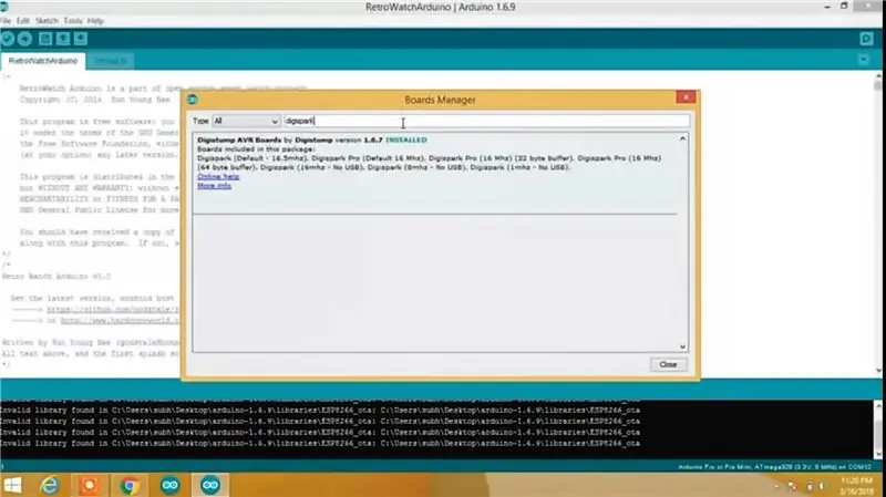 התקן לוחות Digispark ב- Arduino IDE