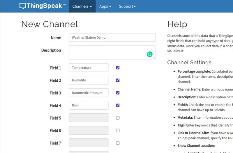 Création et configuration d'un compte ThingSpeak