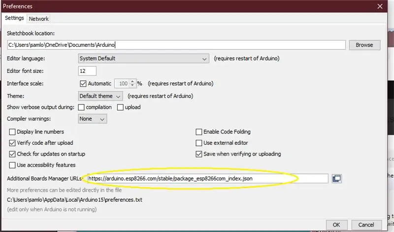 Føj board -URL til Arduino Preferences Menu