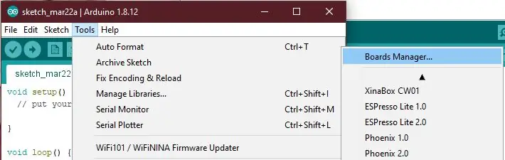 أضف دعمًا لـ ESP 8266 على Boards Manager