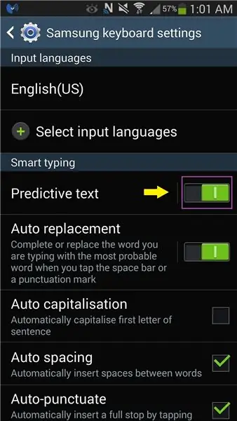 Desactiva el text predictiu (opcional)