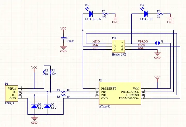 USBTiny ISP: esquemas y diseño de PCB