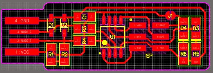 USBTiny ISP: shēmas un PCB izkārtojums