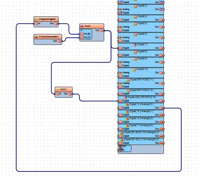 Pulsgenerator, Logic Gates, Repeat en LED-component toevoegen en aansluiten